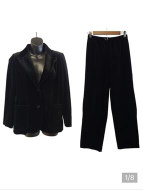 Vintage 1970s Act III Black Velveteen Blazer Pants Set Made In USA Size M
